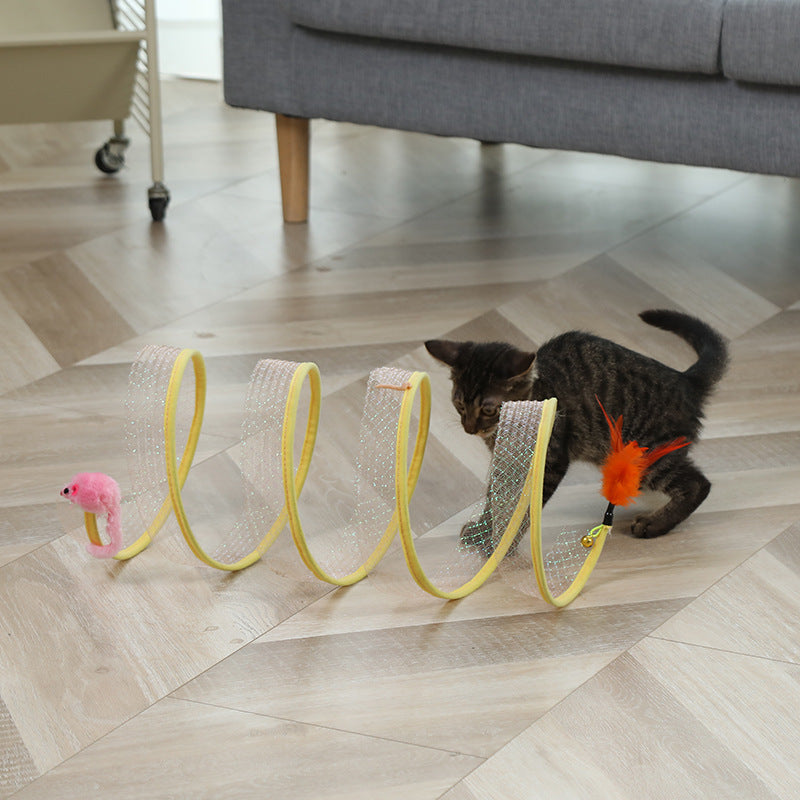 Foldable tunnel, mouse-shaped balls, and stick: fun cat play set