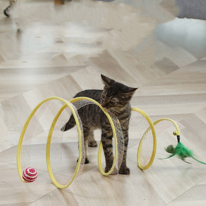 Foldable tunnel, mouse-shaped balls, and stick: fun cat play set