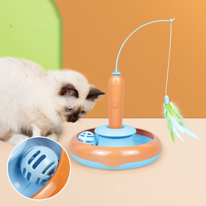 2-in-1 Cat Turntable Toy with Feather for Self-Play and Fun