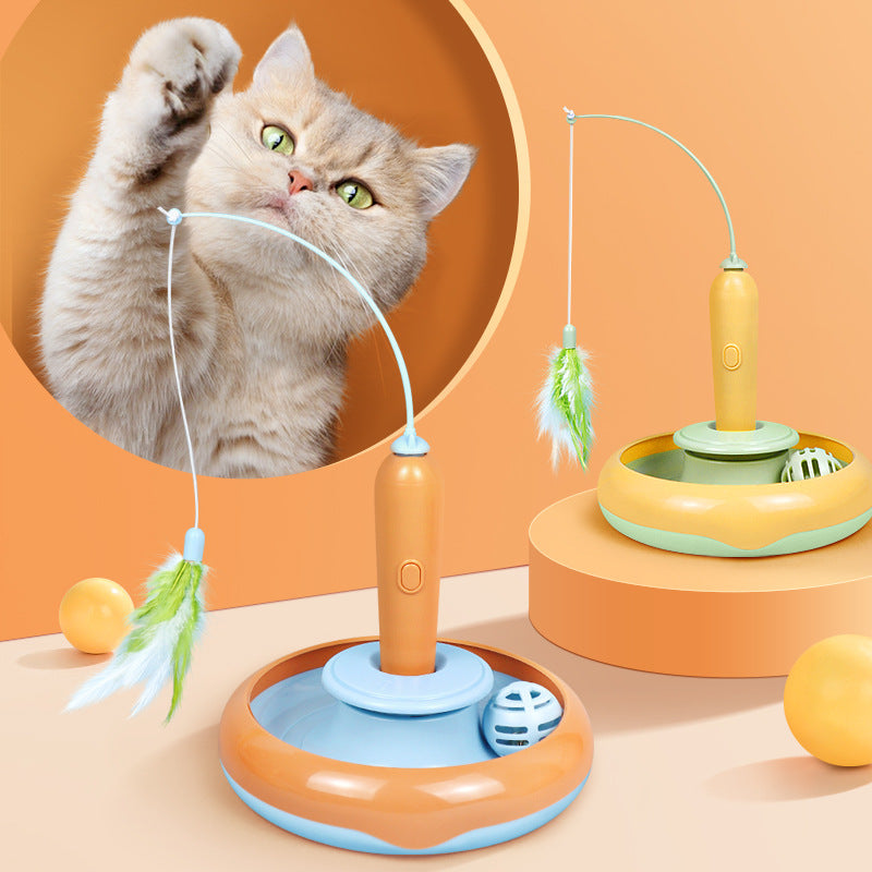 2-in-1 Cat Turntable Toy with Feather for Self-Play and Fun