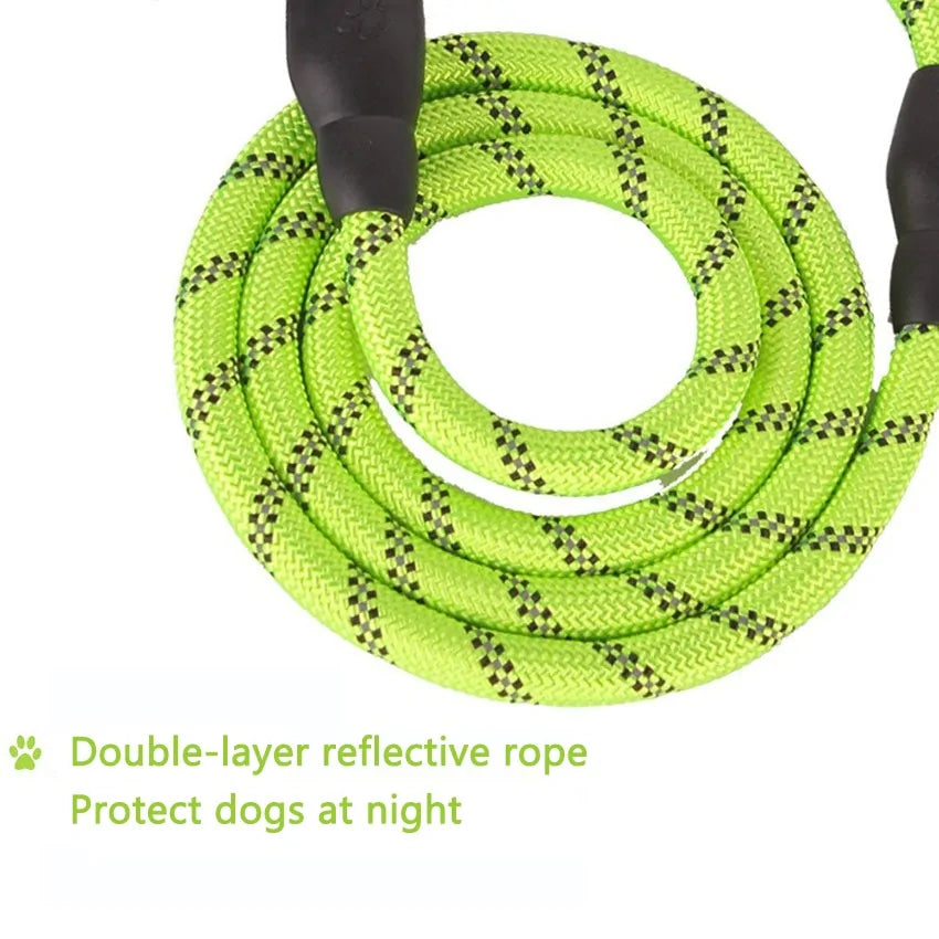 Reflective Rope Leash for Large Dogs: Durable, Strong Traction, Round Nylon Lead